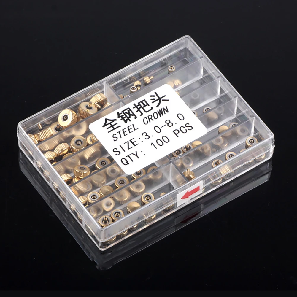 100PCS/set Quartz mechanical Watch Crowns Stainless Steel Watch Repair Tool Parts 3.0mm-8.0mm 100PCS/set Quartz mechanical Watch Crowns Stainless Steel Watch Repair Tool Parts 3.0mm-8.0mm
