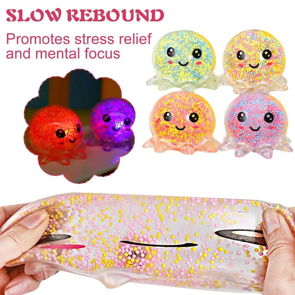 

Cute Octopus Fidget Toy With Led Glowing Animal Sensory Stress Relief Colorful Squeeze Soft Vent Ball Decompression Toys