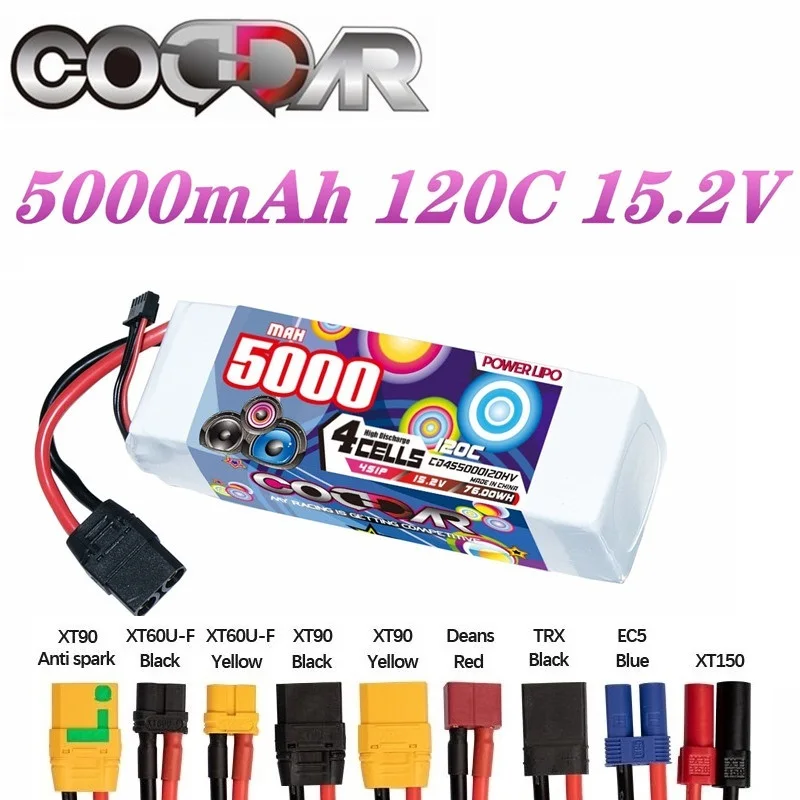 15.2V 5000mAh 4S Lipo Battery Racing 120C For FPV RC Quadcopter Aircraft With T/XT60/TRX/XT90/EC5 Plug Rechargeable Battery
15.2V 5000mAh 4S Lipo Battery Racing 120C For FPV RC Quadcopter Aircraft With T/XT60/TRX/XT90/EC5 Plug Rechargeable Battery