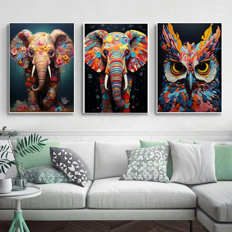 

1pcs Canvas Painting Animal Series Elephant Owl Painted Canvas Painting Wallpapers Home Decor Items Room Decorations Arte Poster