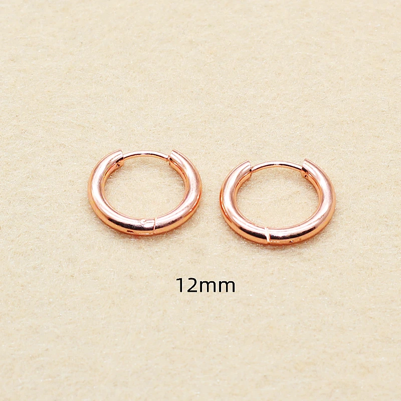 

Titanium Men Women Hoop Earrings 12MM Rose Gold Color Circle 2.5mm 316l Stainless Steel Earring IP Plating No Fade Allergy Free