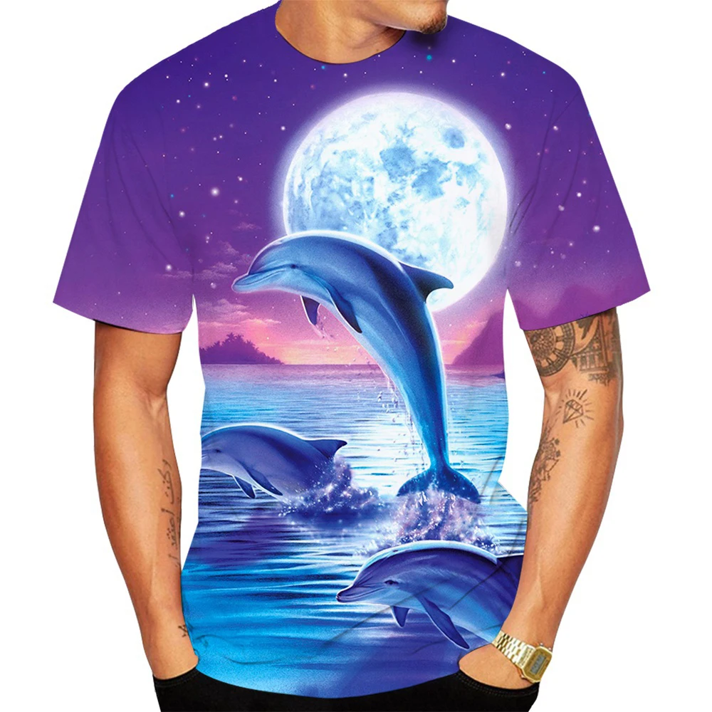 

New Product Hot Sale Animal Fashion Dolphin 3d Printing T-shirt Summer Men's Round Neck Casual Short-sleeved Unisex T-shirt
