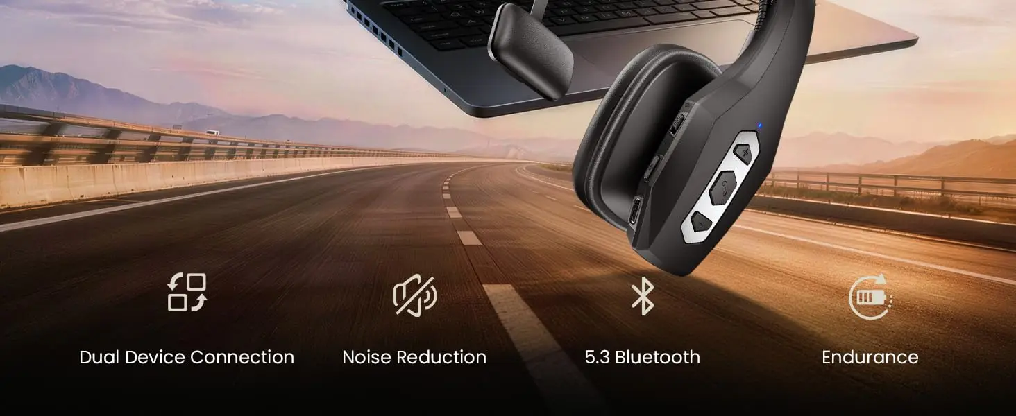 S5e9761ced1404cec97ee2193fbceb821T Trucker Bluetooth Headset with Charging Base, Wireless Hands-Free Headset with Noise Canceling Mic & Mute Button, 56Hrs Working
