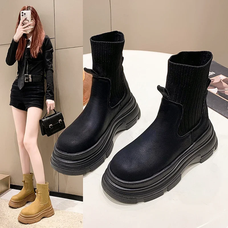 Sweet Ankle Boots Woman Winter Autumn Knitting Slip on Shoes Woman Flat Platform Shoes High Heels Solid Leather Modern Boots
Sweet Ankle Boots Woman Winter Autumn Knitting Slip on Shoes Woman Flat Platform Shoes High Heels Solid Leather Modern Boots