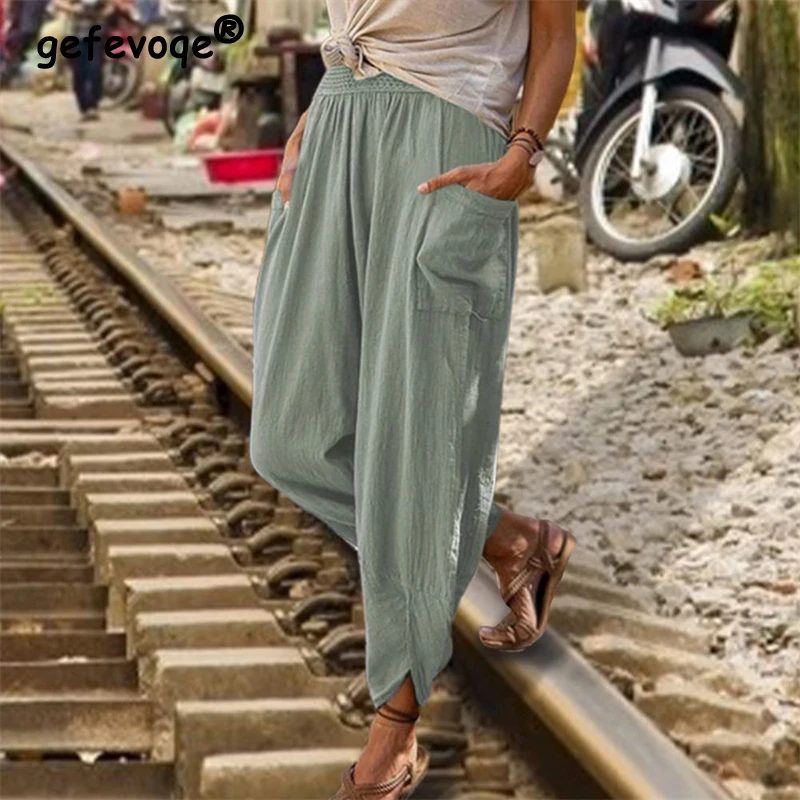 2024 Women Spring Summer Vintage Boho Cotton Linen Beach Pants Female High Waist Solid Loose Pockets Trousers Casual Pantalones
2024 Women Spring Summer Vintage Boho Cotton Linen Beach Pants Female High Waist Solid Loose Pockets Trousers Casual Pantalones
