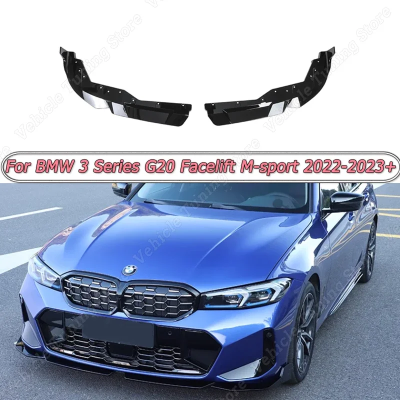 

For BMW 3 Series G20 Facelift M-sport 2022-2023+ Car Front Bumper Splitter Lip Diffuser Body Kit Tuning Spoiler Guard ABS Black