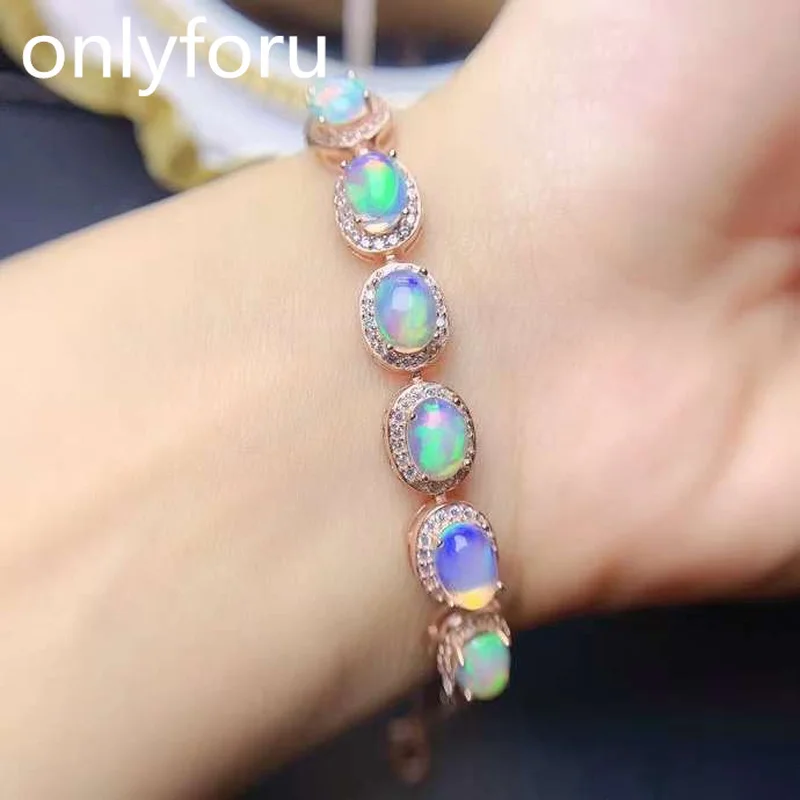 

Natural Australian Oval Shape 5x7mm Opal Bracelet Luxury 925 Sterling Silver Braclets for Women