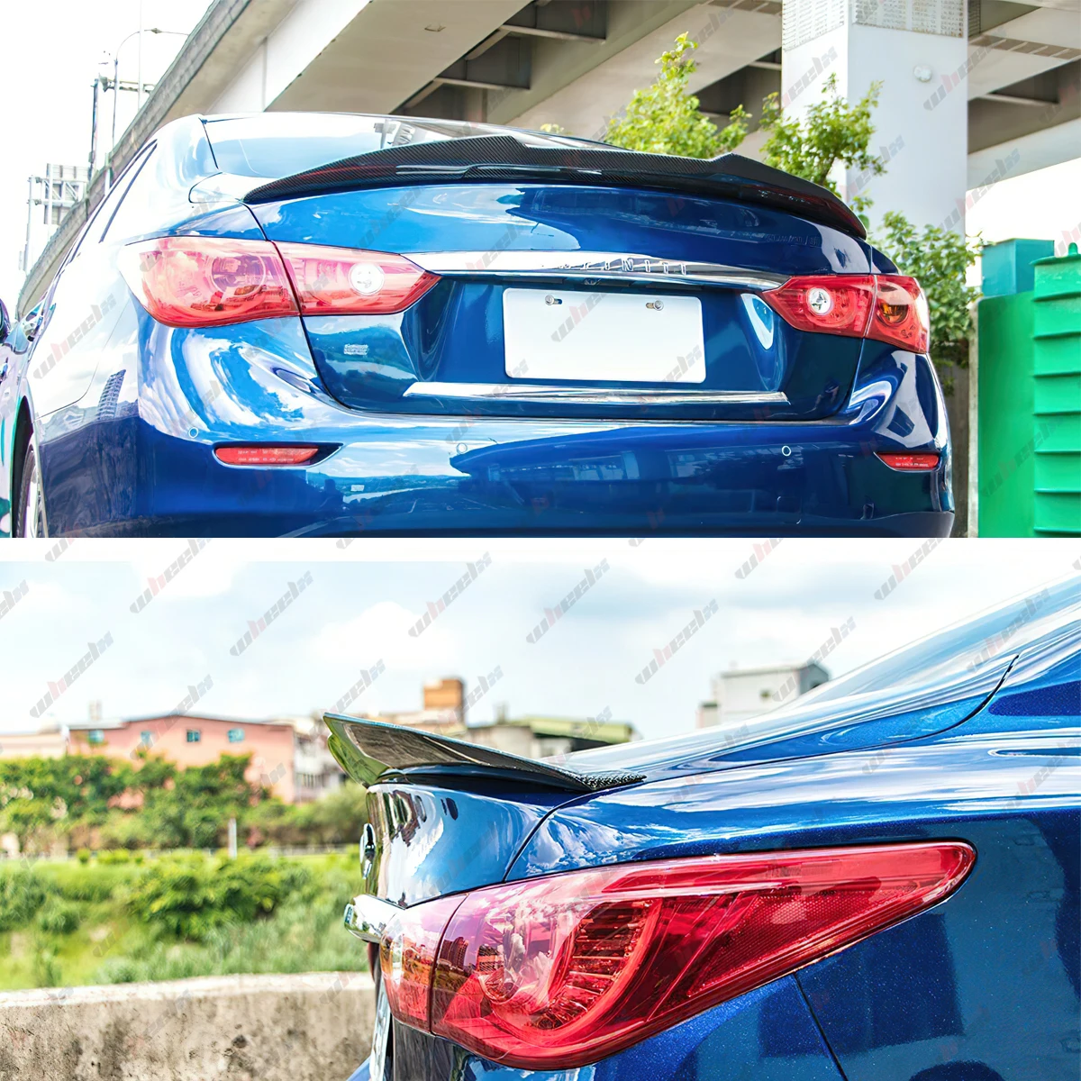 Rear Lip Trunk Spoiler Wing For 14-24 Infiniti Q50 Sedan PSM Carbon Fiber Style Rear Lip Trunk Spoiler Wing For 14-24 Infiniti Q50 Sedan PSM Carbon Fiber Style