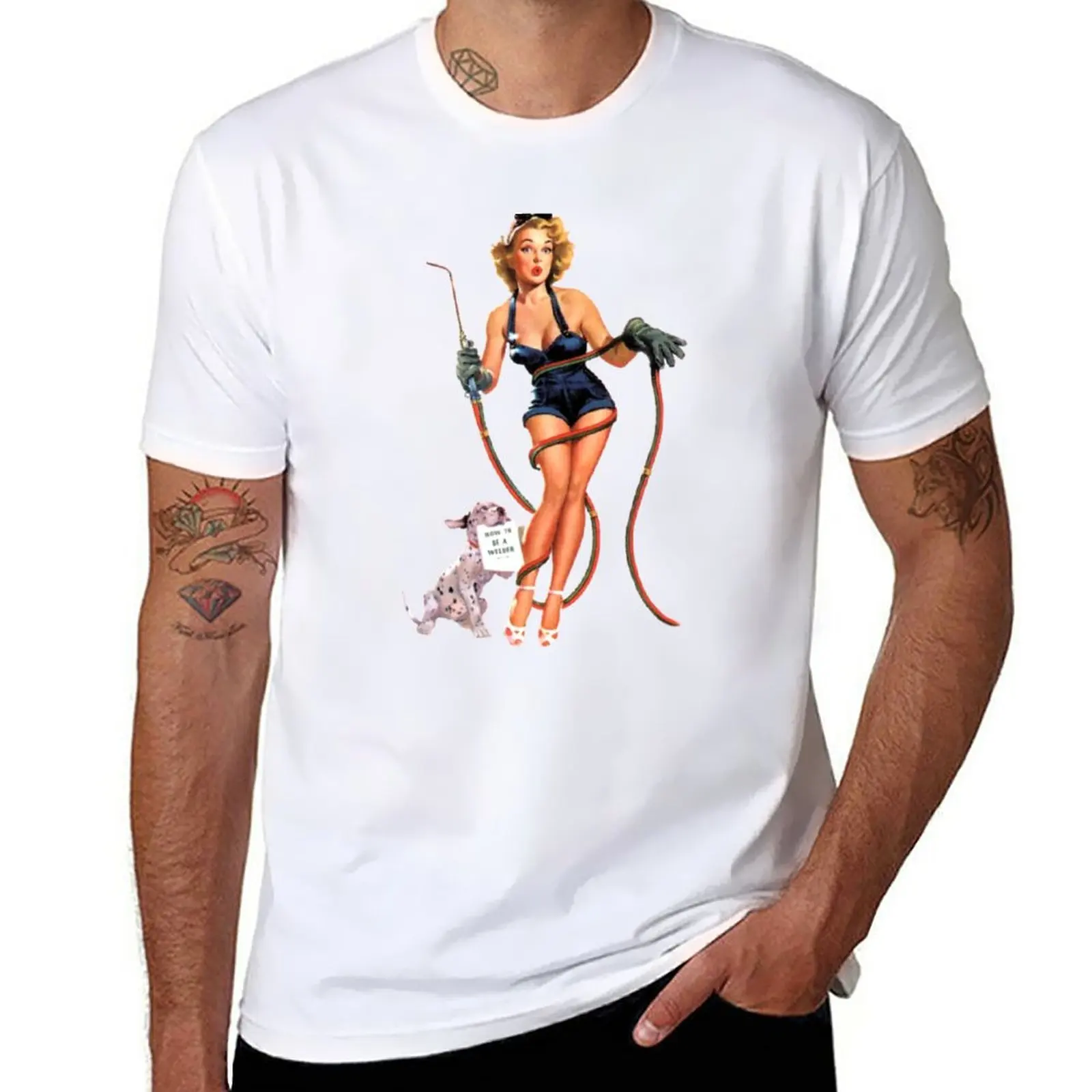 

Vintage Sexy Welder Pinup Girl T-Shirt summer top quick drying Short sleeve tee sweat mens graphic t-shirts