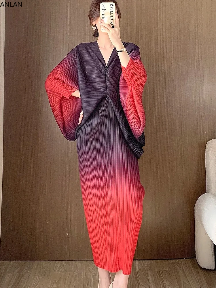 ANLAN Pleated Batwing Sleeves Long Dress Fashion Gradient V-Neck Loose Wedding Party Dresses for Women 2024 Spring New 5YK8149
ANLAN Pleated Batwing Sleeves Long Dress Fashion Gradient V-Neck Loose Wedding Party Dresses for Women 2024 Spring New 5YK8149