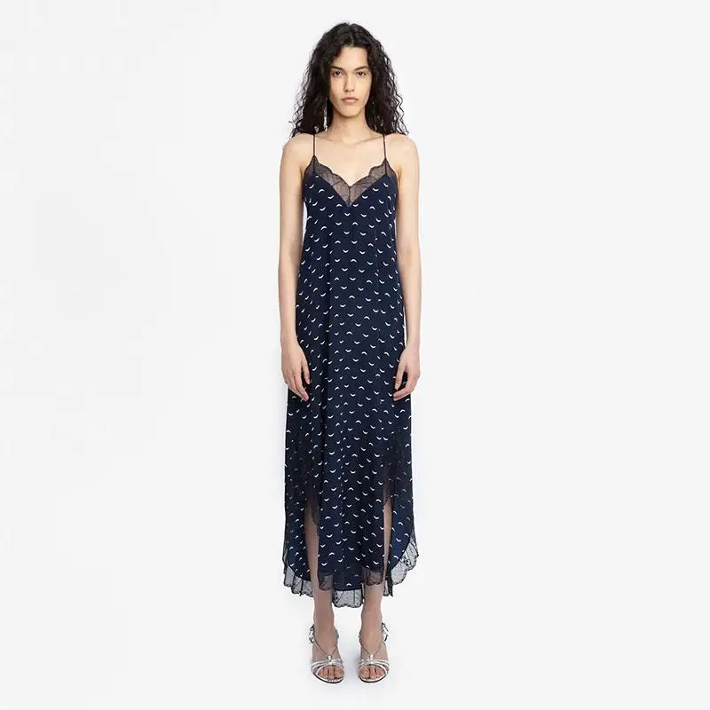 Zadig Evening Dress Woman Classic Wings Print Navy Blue Slip Dresses Chic Elegant V-Neck Lace Long Robes Casual Female Robe 2023
Zadig Evening Dress Woman Classic Wings Print Navy Blue Slip Dresses Chic Elegant V-Neck Lace Long Robes Casual Female Robe 2023
