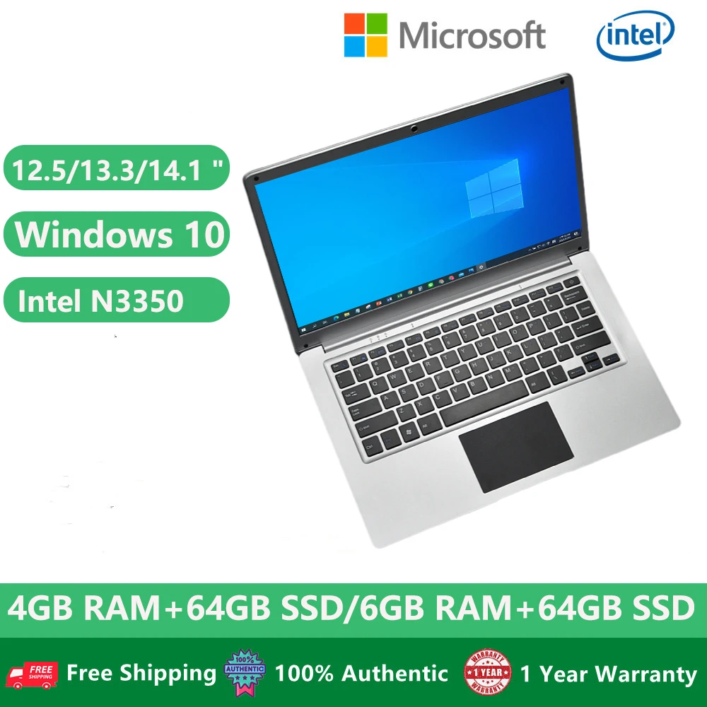 

Cheap Student Laptop Computer Windows 10 Notebook Netbook Gaming 12.5/13.3/14.1 Inch Intel Celeron N3350 6GB RAM 64GB EMMC HDMI