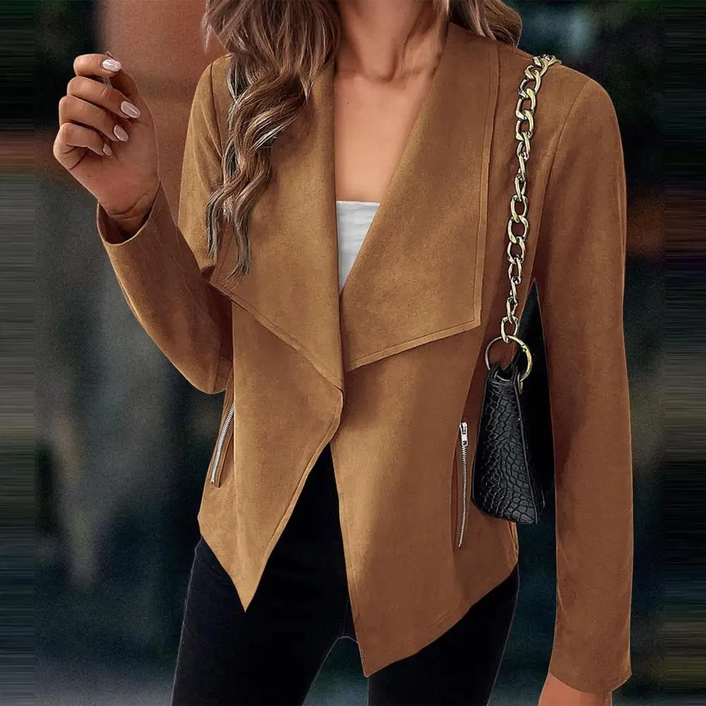 Long-sleeved Women Jacket Vintage Faux Suede Women's Jacket with Zipper Pockets Lapel Stylish Long Sleeve Coat for Windproof
Long-sleeved Women Jacket Vintage Faux Suede Women's Jacket with Zipper Pockets Lapel Stylish Long Sleeve Coat for Windproof