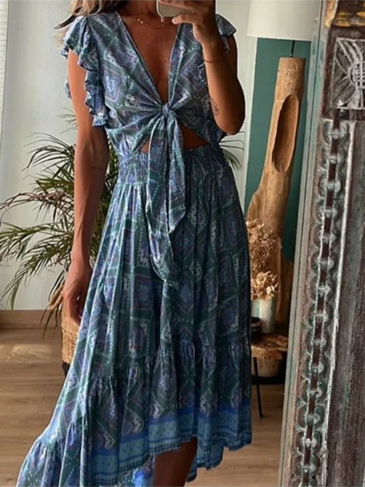 Hotsweet Blue Midi Dress Women V-neck Butterfly Sleeve Short Sleeves Ruffles Lace-up High Waist Dresses Summer suit Femme 2024
Hotsweet Blue Midi Dress Women V-neck Butterfly Sleeve Short Sleeves Ruffles Lace-up High Waist Dresses Summer suit Femme 2024