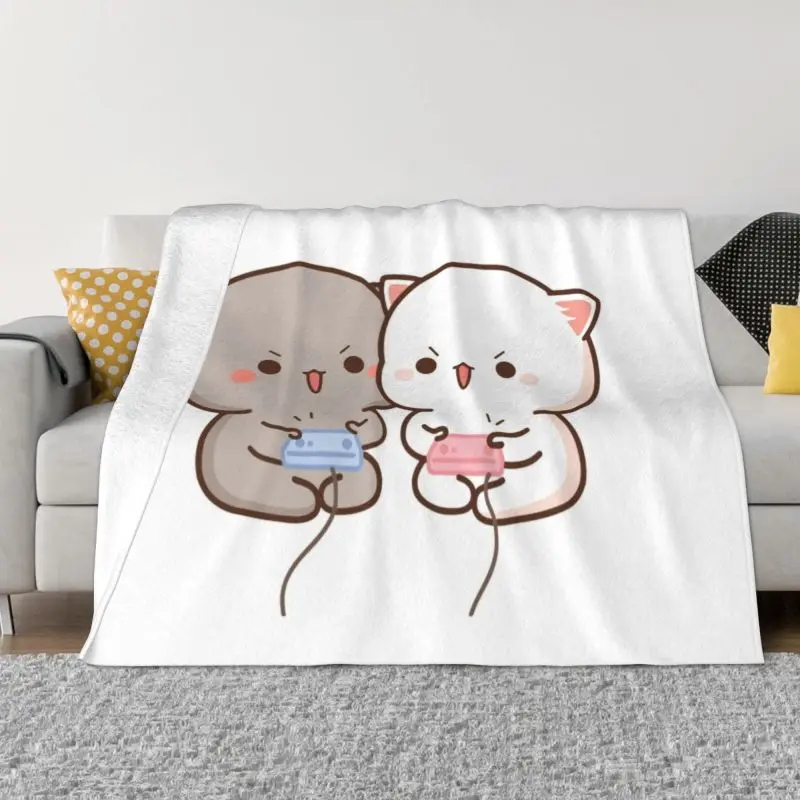 

Couple Mochi Cat Peach And Goma Play Games Blanket Warm Fleece Soft Flannel Throw Blankets for Bedding Sofa Travel Spring Autumn