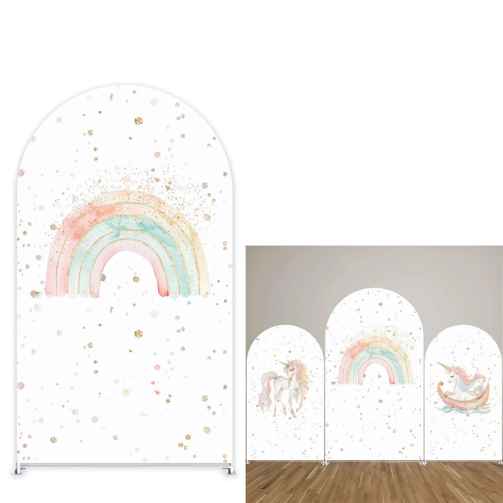 

Rainbow Unicorn Arch Backdrop Cover Stretchy Spandex Fabric Bilayer Background for Birthday Party Decoration