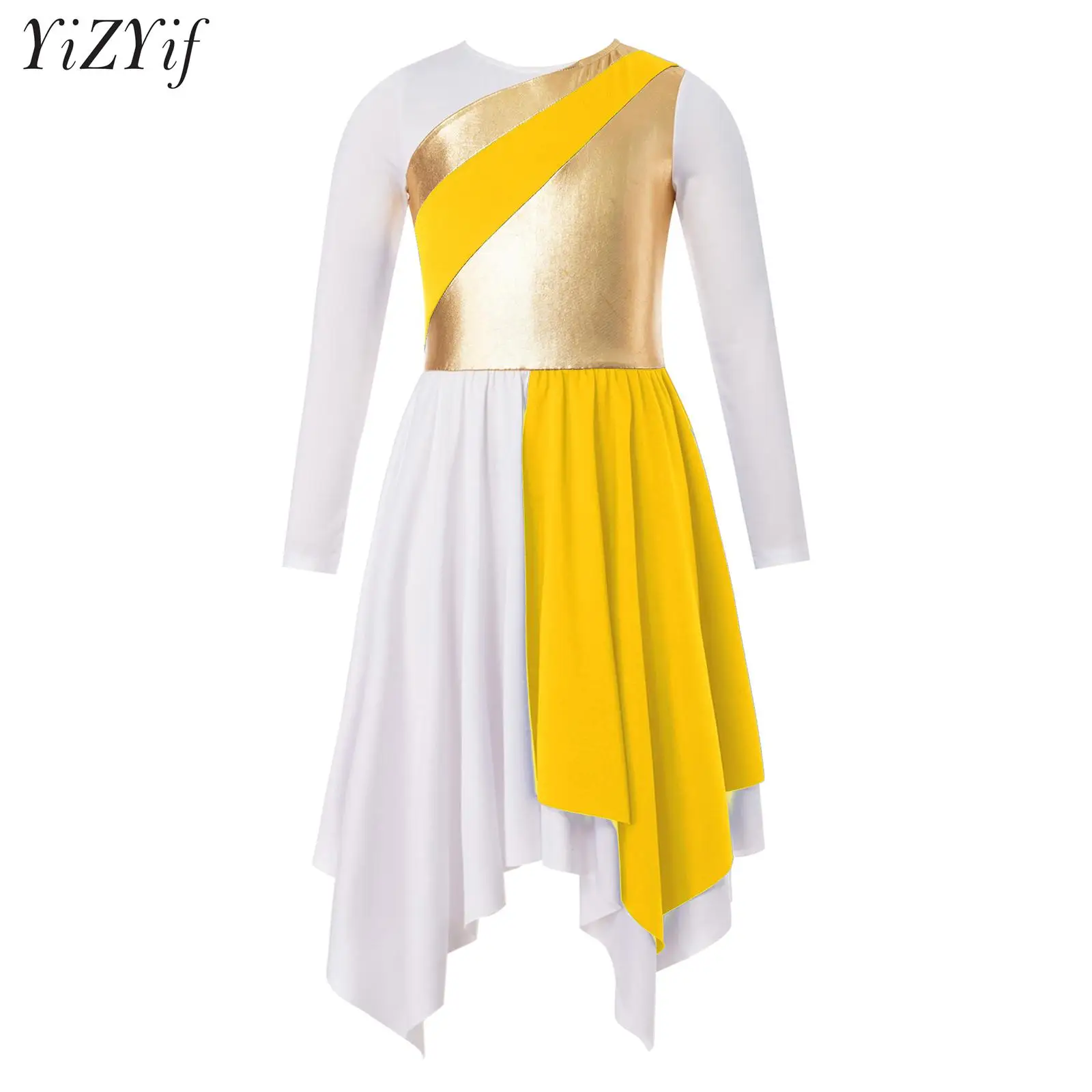 Kids Girls Lyrical Dance Dress Long Sleeve Metallic Contrast Irregular Tunic Skirt for Praise Worship Performance Dress Costumes
Kids Girls Lyrical Dance Dress Long Sleeve Metallic Contrast Irregular Tunic Skirt for Praise Worship Performance Dress Costumes