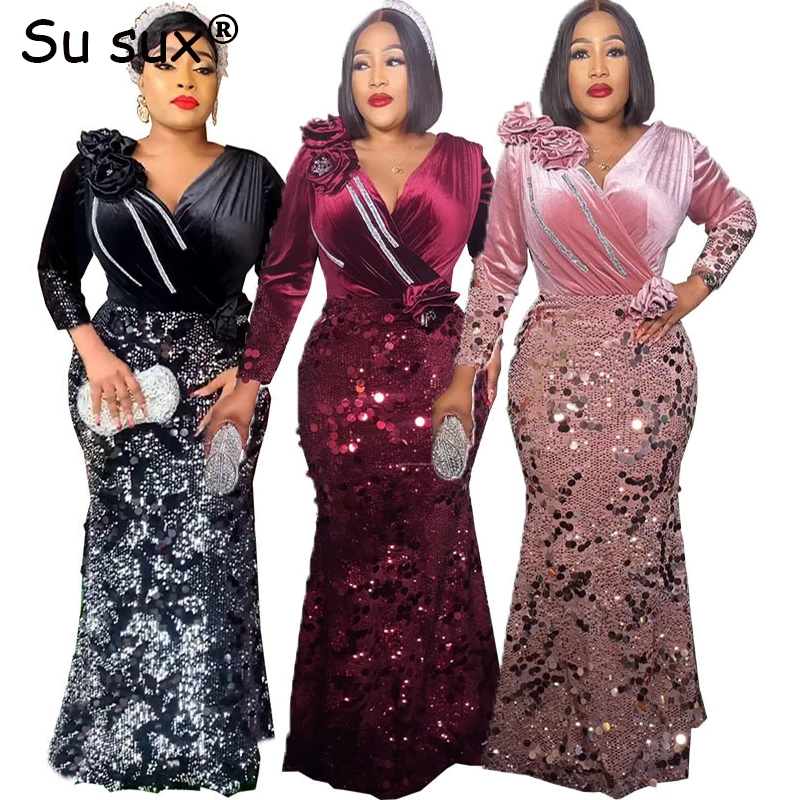 African Evening Party Dresses For Women 2023 New Elegant Sequins Velvet Bodycon Maxi Dress African Clothes Robe Africaine Prom
African Evening Party Dresses For Women 2023 New Elegant Sequins Velvet Bodycon Maxi Dress African Clothes Robe Africaine Prom