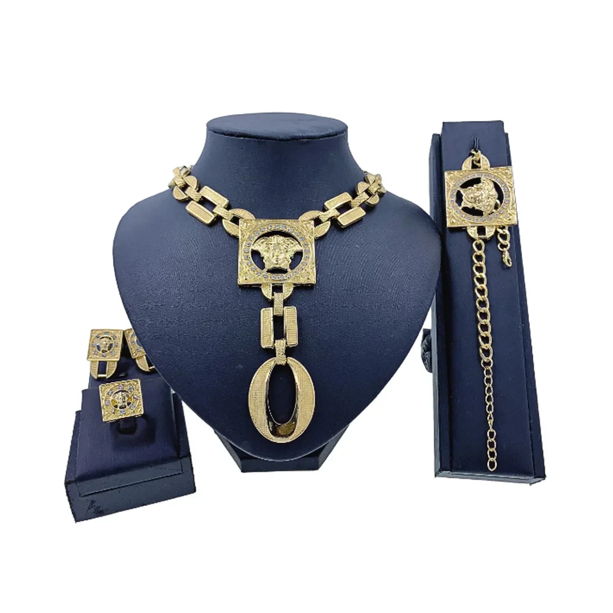 African Jewelry Set for Women Face shaped Necklace Dubai Gold Color Jewelery Earrings Bracelet Bridal Choker Necklaces Wholesale
African Jewelry Set for Women Face shaped Necklace Dubai Gold Color Jewelery Earrings Bracelet Bridal Choker Necklaces Wholesale
