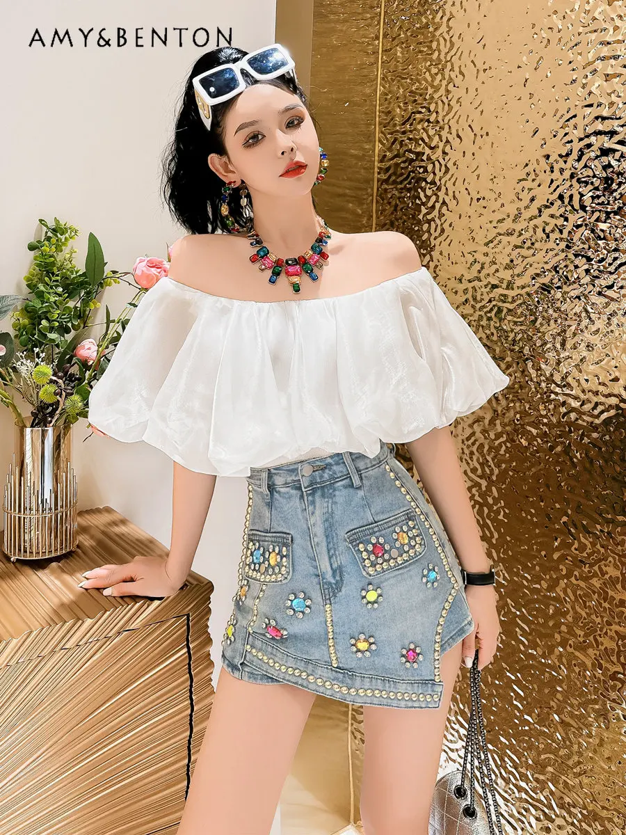 Short Blouse for Women French Style Puff Sleeve Tops Mujer Chic Summer Design Sense Niche Clavicle Off-Shoulder Shirt
Short Blouse for Women French Style Puff Sleeve Tops Mujer Chic Summer Design Sense Niche Clavicle Off-Shoulder Shirt