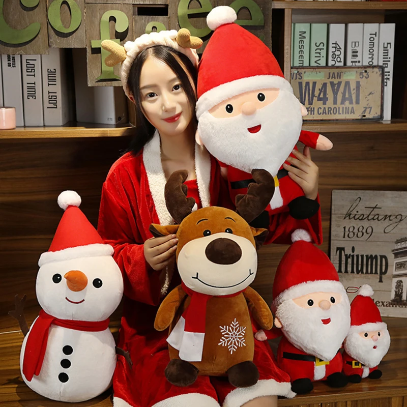 

23 см, мультяшная плюшевая игрушка Санта-Клаус, набитая лось, снеговик, подушка в виде животного, детский Декор на день рождения