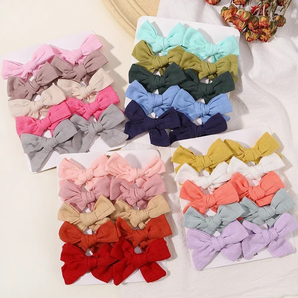 

10/24 Pcs Solid Color Cotton Hair Bows Hair Clips for Baby Girls Boutique Hairpins Barrettes Headwear Baby Hair Acesssories Set