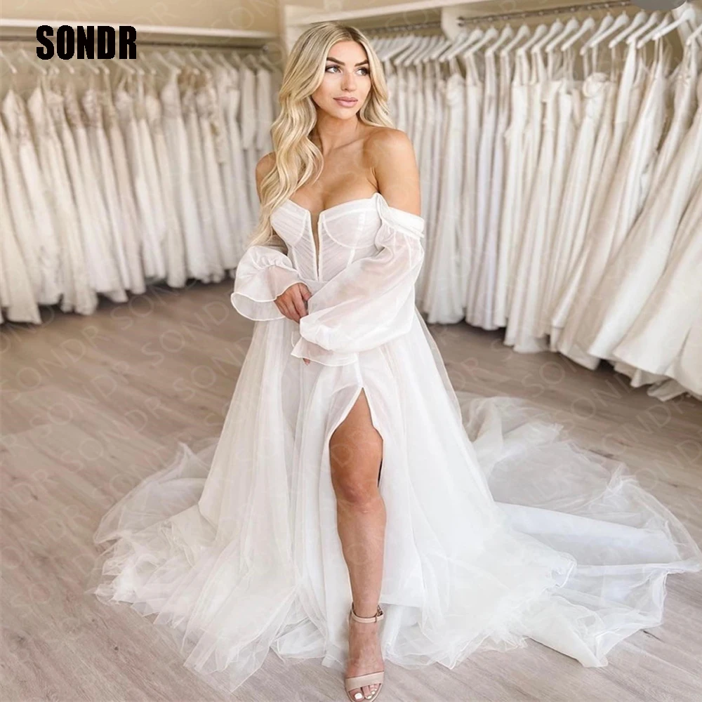SONDR Vintage A Line Tulle Slit Wedding Dresses Full Sleeves Sweetheart Elegant Formal Princess Bride Bridal Dresses Ball Gowns
SONDR Vintage A Line Tulle Slit Wedding Dresses Full Sleeves Sweetheart Elegant Formal Princess Bride Bridal Dresses Ball Gowns