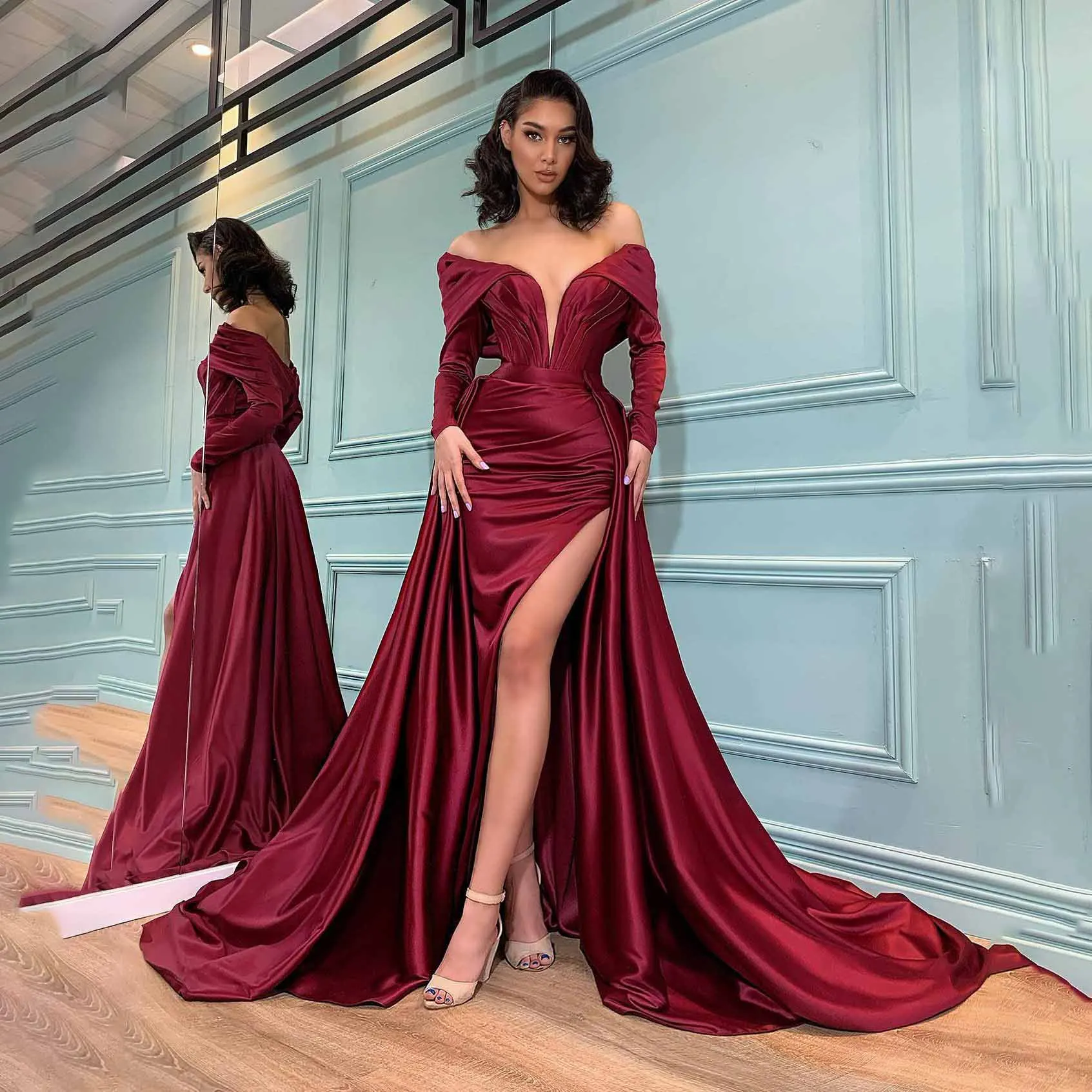 GIOIO Off Shoulder Luxury Formal Evening Dresses Pleat Long Sleeves فساتين سهرة Floor Length Elegant Prom Growns Party Women
GIOIO Off Shoulder Luxury Formal Evening Dresses Pleat Long Sleeves فساتين سهرة Floor Length Elegant Prom Growns Party Women