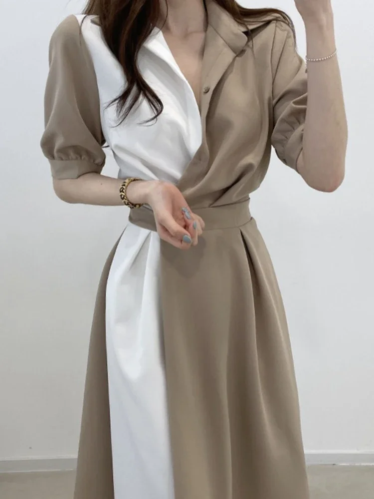 New Summer Women Shirts Dress Elegant Office Ladies Patchwork Short Sleeve Vestidos Vintage Korean A-Line Midi Dresses for Women
New Summer Women Shirts Dress Elegant Office Ladies Patchwork Short Sleeve Vestidos Vintage Korean A-Line Midi Dresses for Women