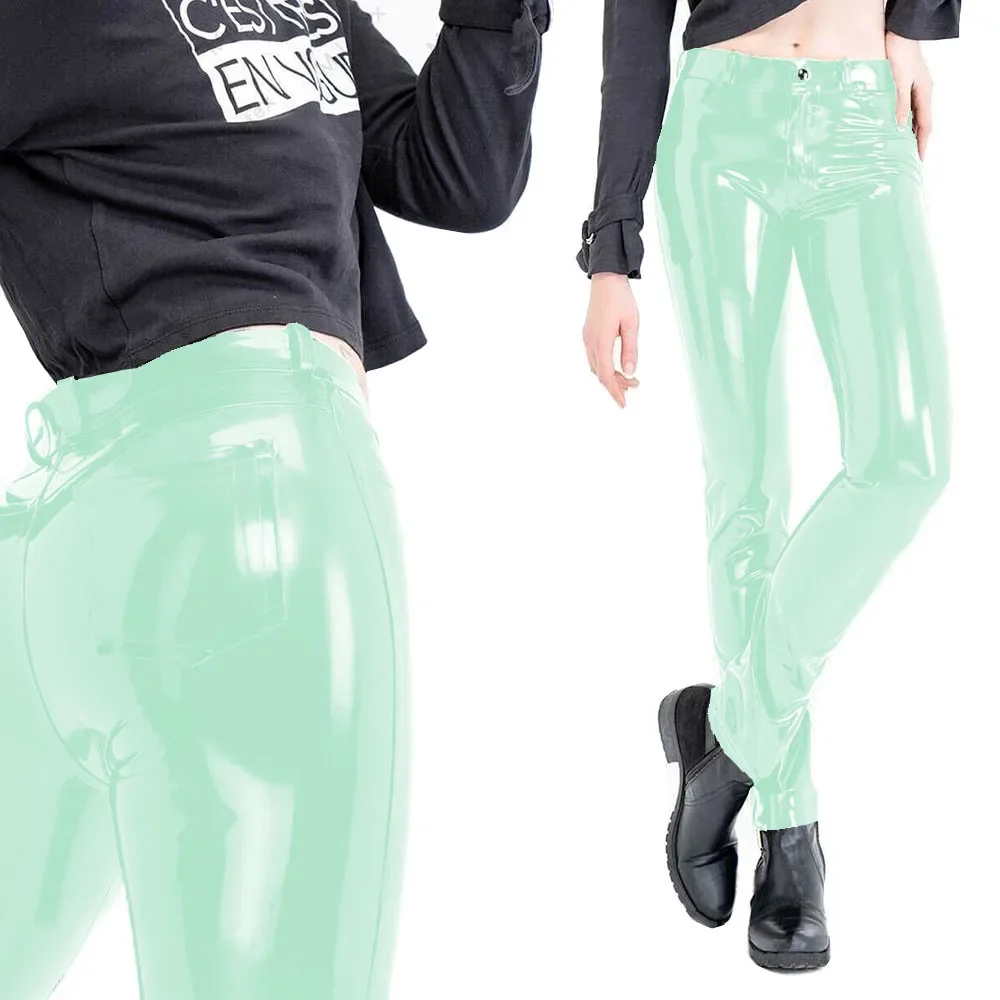 Fashion Women's Slim Fit Pencil Pants Wetlook PVC Leather Long Pants High Waisted Back Pockets Capris Streetwear Women Clothing 43 S5eb0d0212bb74f67baa3b22296f1ae80L