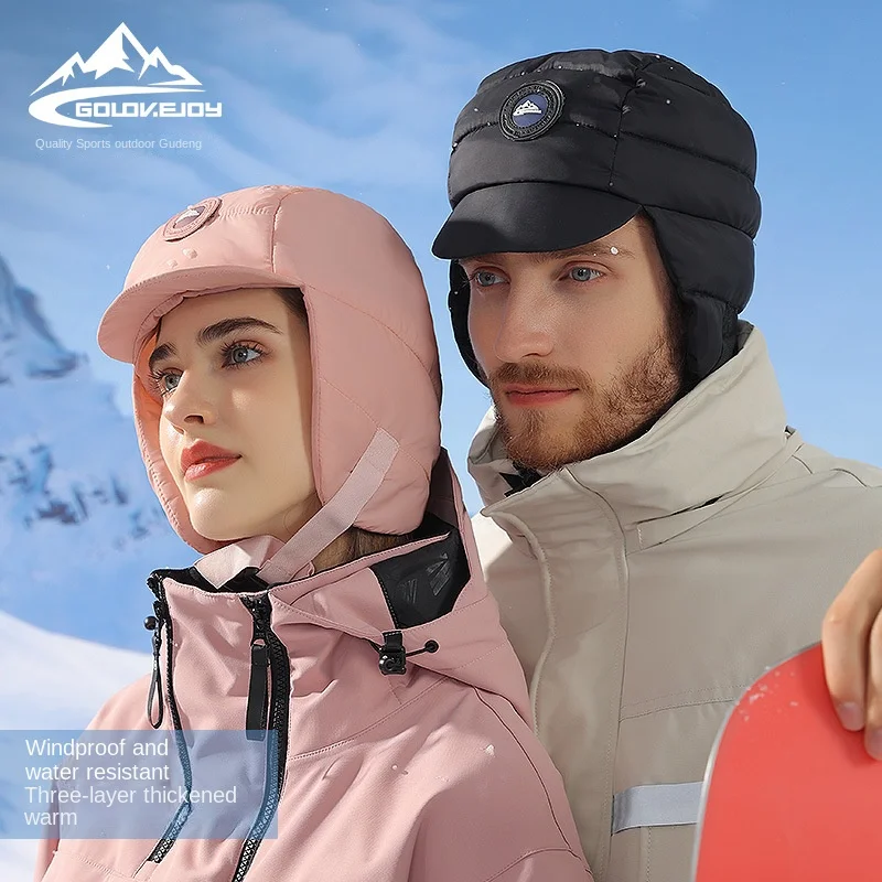 

Russian Hat Winter Ski Big Head cap Men Women Outdoor Riding Windproof Waterproof Padded Warm Ultralight Down Trucker Pillbox