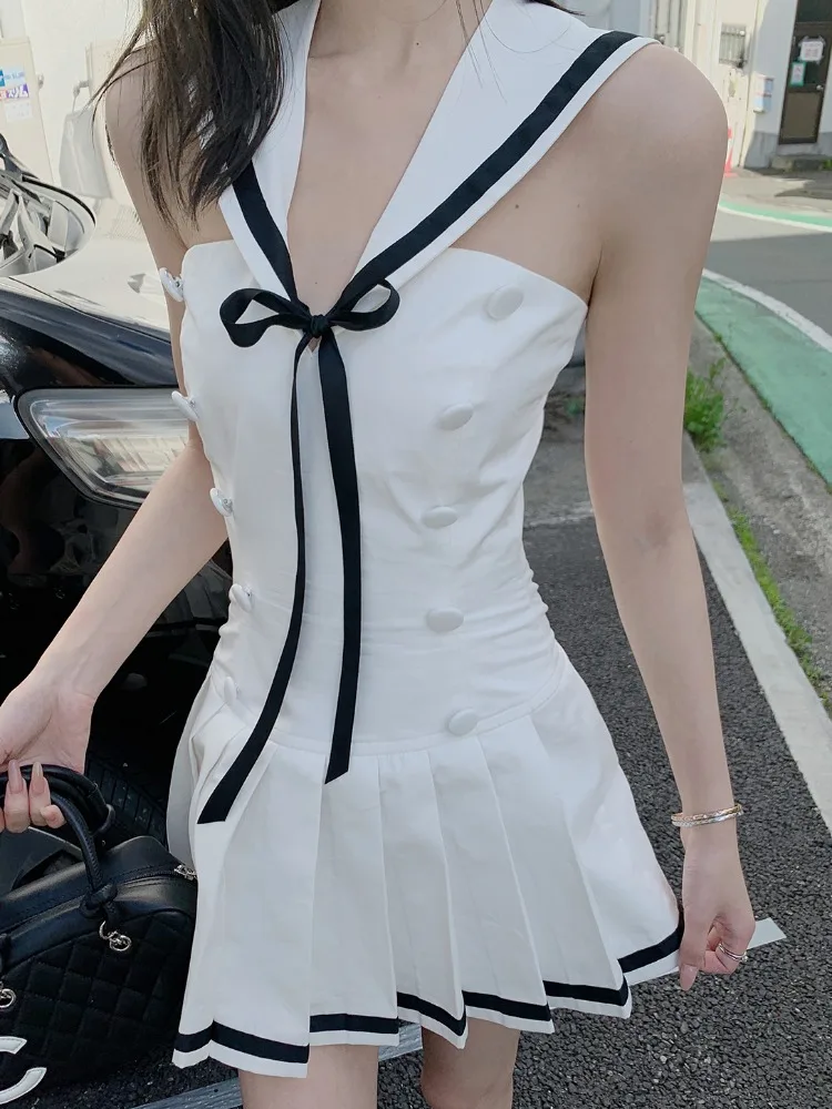 ADAgirl White Navy Sailor Collar Mini Dress for Women Preppy Style Sleeveless Chest Wrapping Summer Dress Fashion Chic Clothing
ADAgirl White Navy Sailor Collar Mini Dress for Women Preppy Style Sleeveless Chest Wrapping Summer Dress Fashion Chic Clothing