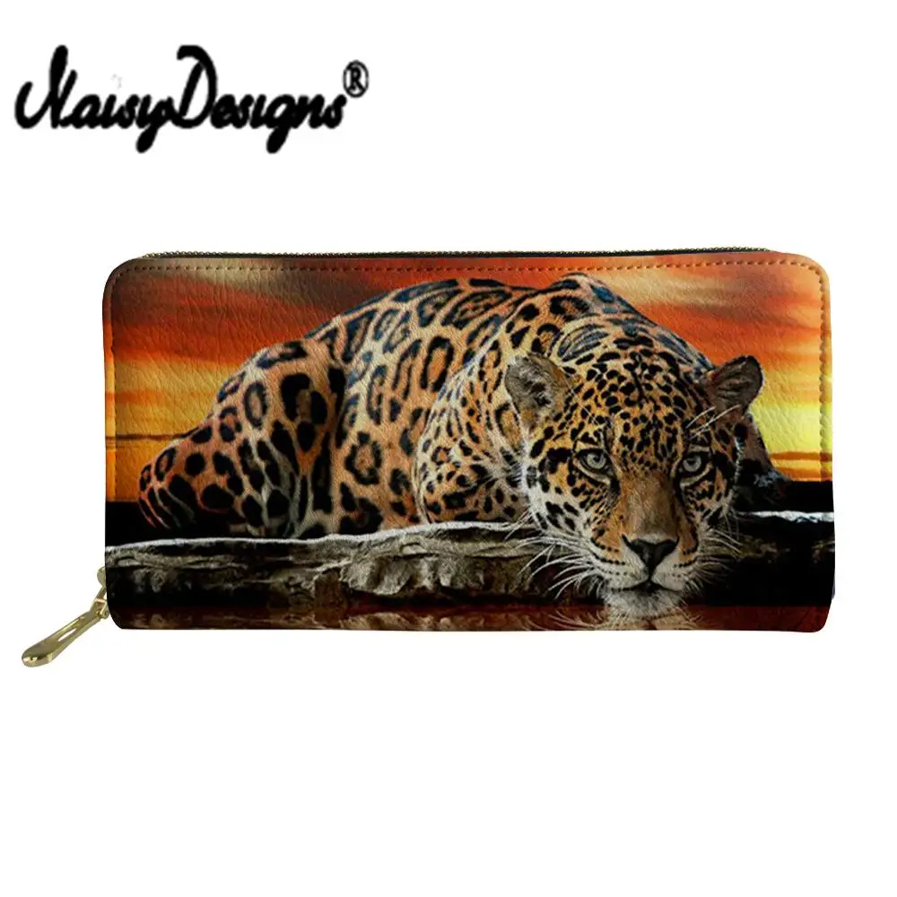 

NOISYDESIGNS Luxury Women Leather Wallets 3D Leopard Pattern Print Credit Card Holder Purse Ladies Phone Clutch Money Bag