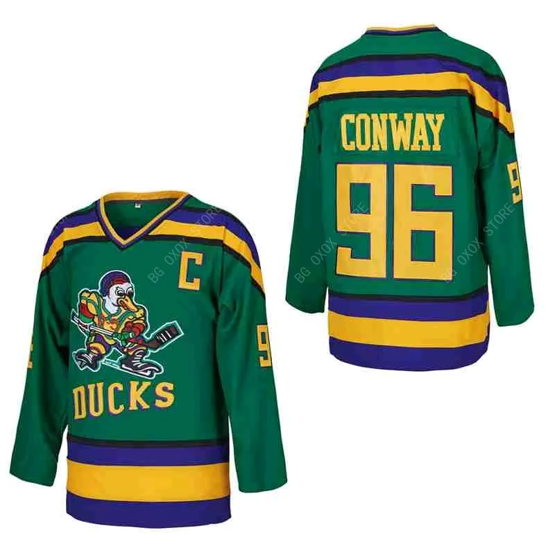 

Ice Hockey Jersey Mighty Ducks 99 BANKS 96 CONWAY 66 BOMBAY Sewing Embroidery Outdoor Sportswear Jerseys Green Black 2023 New