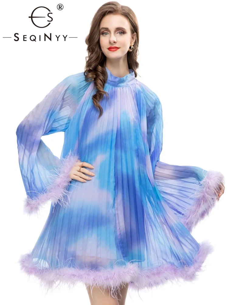 SEQINYY Casual Loose Pleated Dress Summer Spring New Fashion Design Women Runway Flare Sleeve Feather High Street Elegant
SEQINYY Casual Loose Pleated Dress Summer Spring New Fashion Design Women Runway Flare Sleeve Feather High Street Elegant