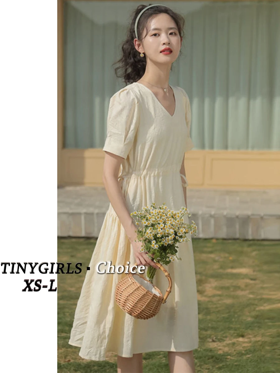 Women's Summer High Waist Slimming Mid-length XS Appear High Match 150cm Petite girls French Tea Break Drawstring V-neck Dress
Women's Summer High Waist Slimming Mid-length XS Appear High Match 150cm Petite girls French Tea Break Drawstring V-neck Dress