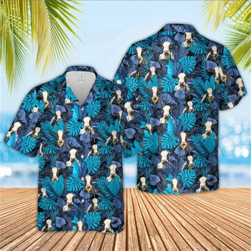 

Гавайские летние пляжные рубашки с 3D принтом коровы, Алоха, животные, короткий рукав, отпуск, женские блузки с лацканами, модные пуговицы, Y2k топы, рубашка