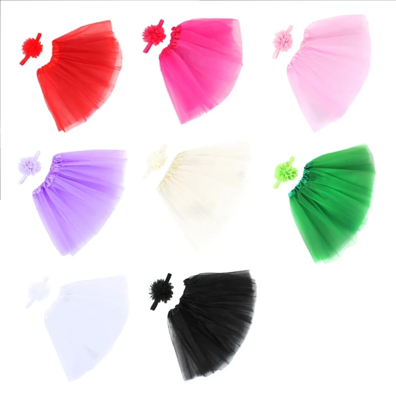 

Newborn Hairband & Tulle Skirt Baby Photo Shooting Set Photo Props Infant Headband Dress Costume for Boys Girls