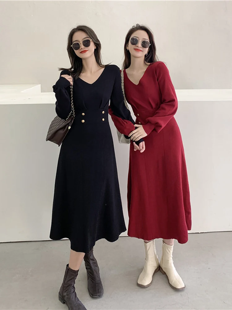 French Women'S New Knitting Pullover Puffsleeve Dress 2022 Autumn Winter Long Sleeve V- Neck High Waist Retro Sweater Dress
French Women'S New Knitting Pullover Puffsleeve Dress 2022 Autumn Winter Long Sleeve V- Neck High Waist Retro Sweater Dress