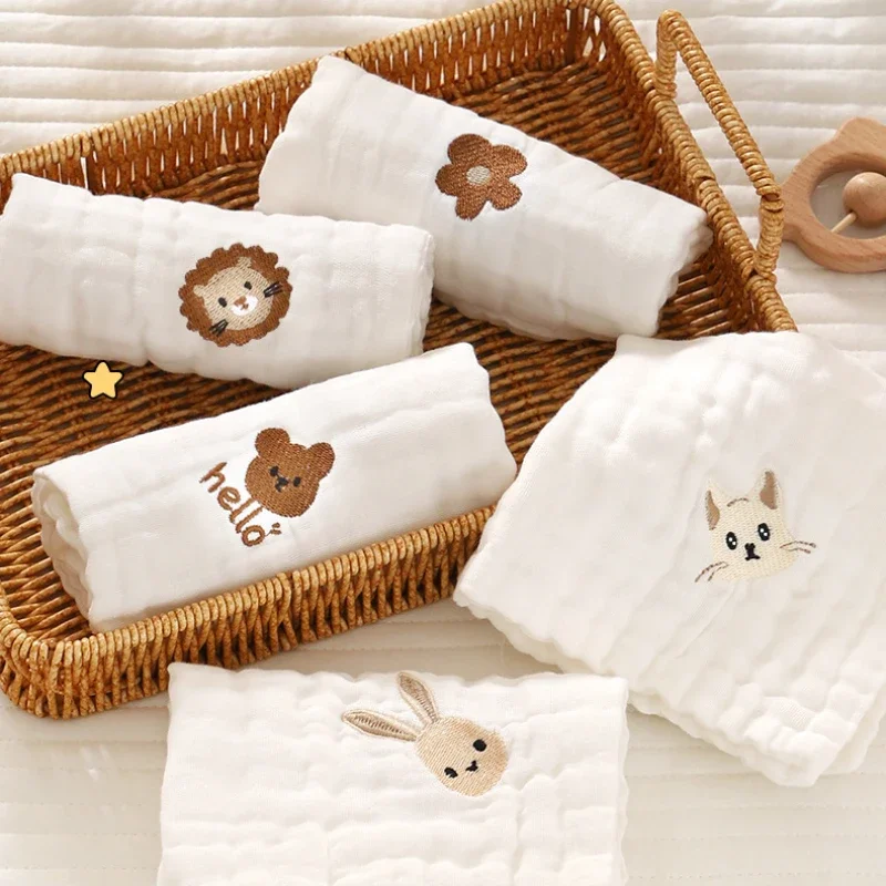 

6 Layers Cotton Embroidery Baby Saliva Towels Hand Face Wipes Newborn Bib Kids Handkerchief Toddler Soft Washcloth Burp Cloth