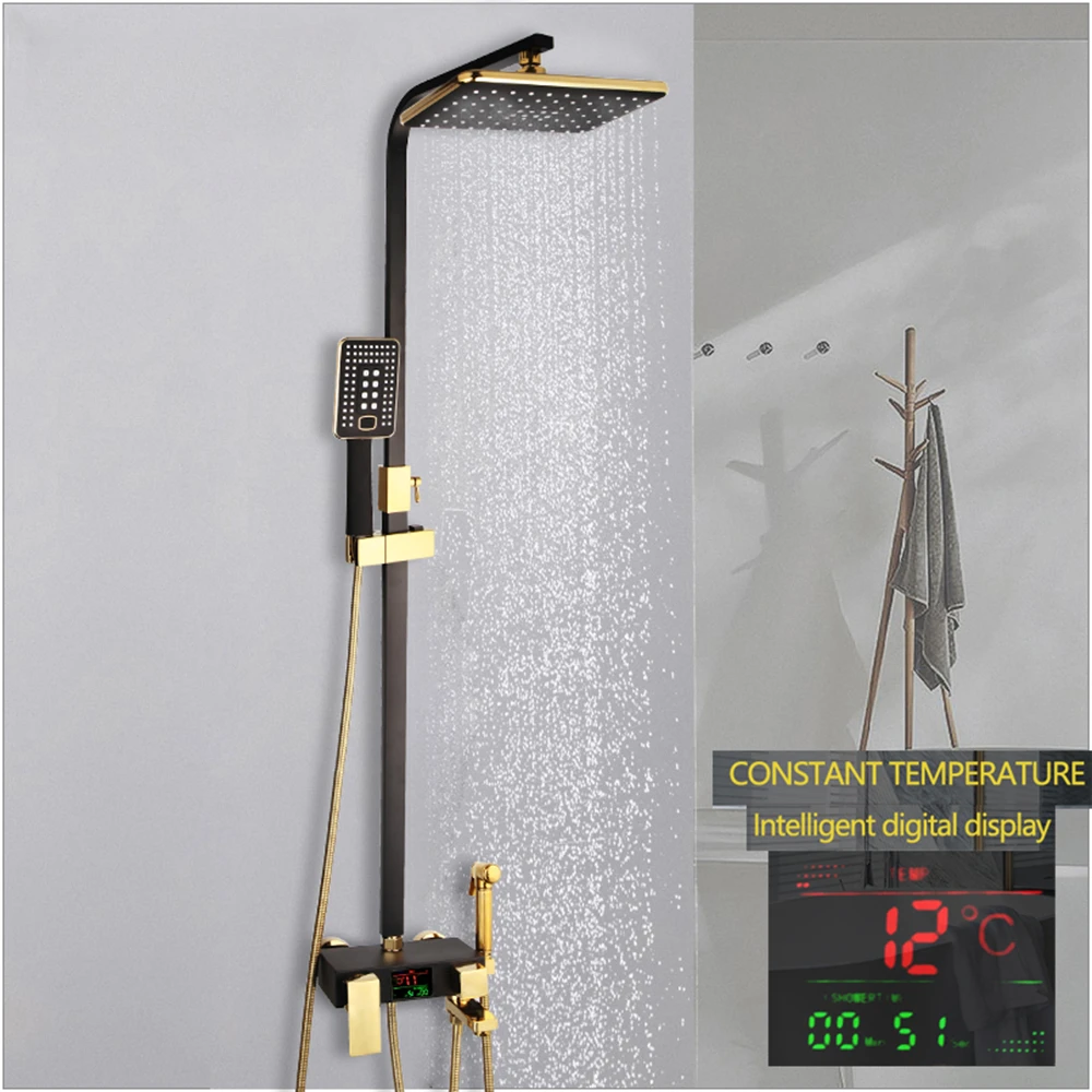 Black LED Digital Shower Set Bathroom Wall Mounted Thermostatic Shower System Hot Cold Mixer Bath Faucet Square Spray
Black LED Digital Shower Set Bathroom Wall Mounted Thermostatic Shower System Hot Cold Mixer Bath Faucet Square Spray