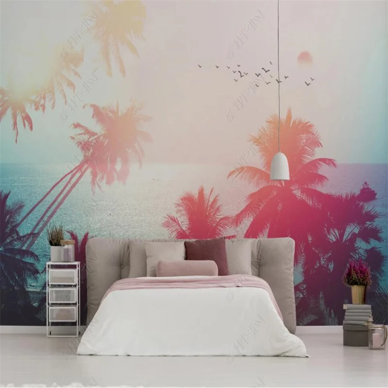 

Sunset Seascape Island Maldives Coconut Tree Home Decor Custom Mural Bedroom Decor Wallpaper Living Room 3D Wall Paper