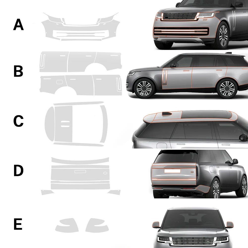 

Автомобильная внешняя предварительно отрезанная пленка PPF для защиты краски ТПУ Прозрачная пленка против царапин наклейки для Range Rover Расширенная колесная база 2023