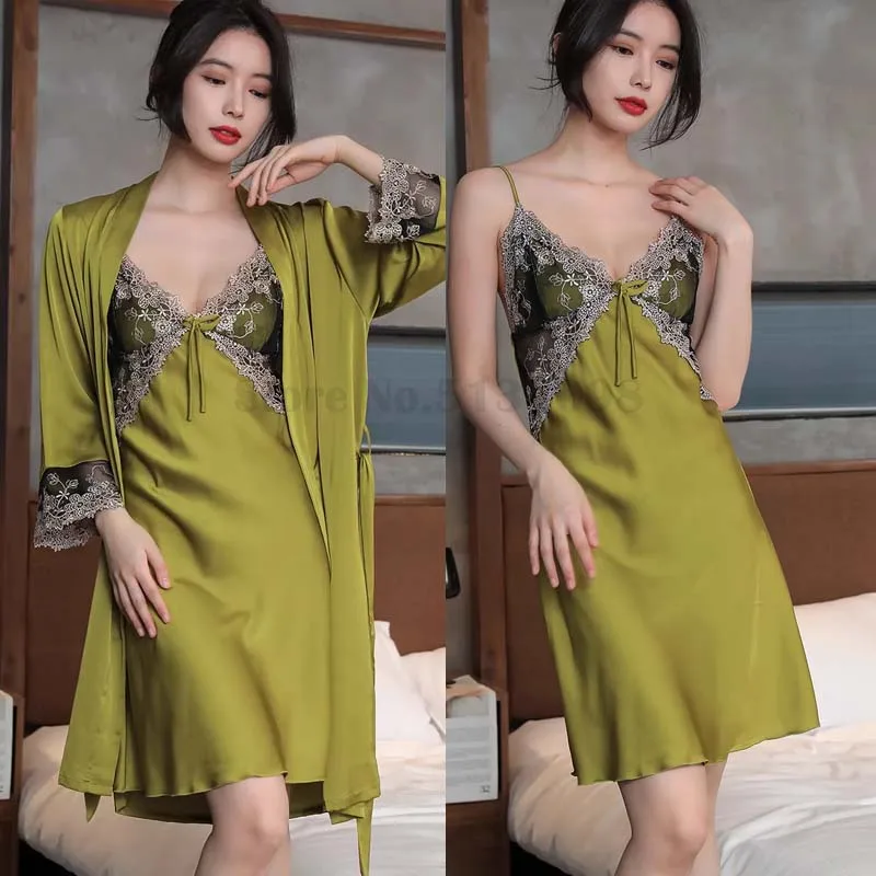 Women Lace 2Pcs Robe Nightgown Set Spring Summer Sling Kimono Bathrobe Gown Sleepwear Sexy Loose Satin Home Dress Loungewear
Women Lace 2Pcs Robe Nightgown Set Spring Summer Sling Kimono Bathrobe Gown Sleepwear Sexy Loose Satin Home Dress Loungewear