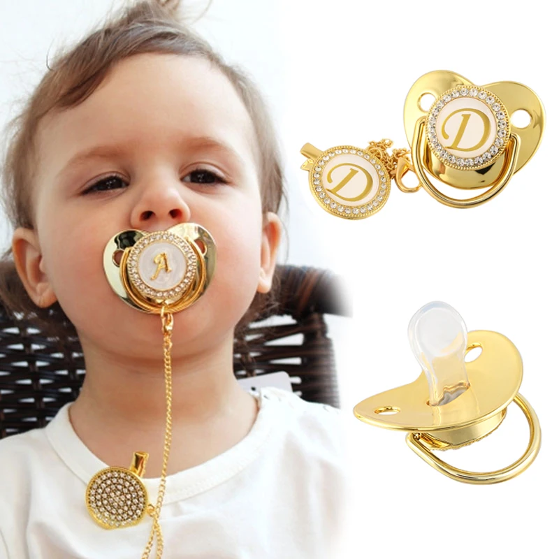 Name Initial Letter Baby Pacifier and Pacifier Clips BPA Free Silicone Infant Nipple Gold Bling Newborn Dummy Soother Dropship
Name Initial Letter Baby Pacifier and Pacifier Clips BPA Free Silicone Infant Nipple Gold Bling Newborn Dummy Soother Dropship