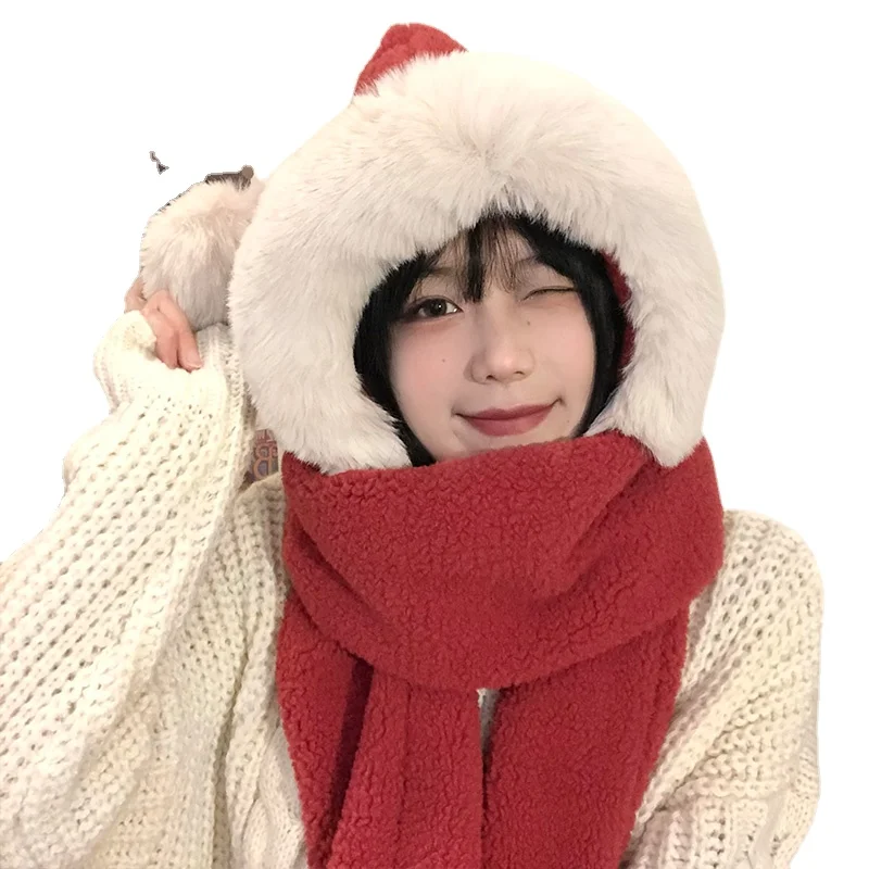 Red Christmas Gift Hat Scarf Integrated Women's Winter Cute Plush Warm Ear Protection Scarf Gloves Three-Piece Set
Red Christmas Gift Hat Scarf Integrated Women's Winter Cute Plush Warm Ear Protection Scarf Gloves Three-Piece Set