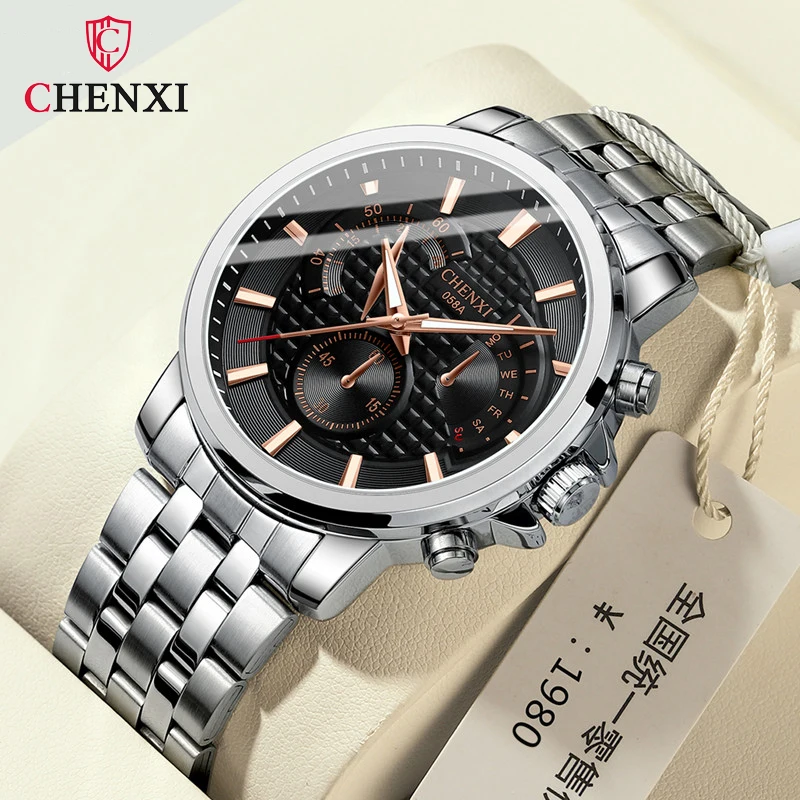 

CHENXI 058 Luxury Business Man Wristwatches Waterproof Luminous Date Week Watch For Men Quartz Clock Leather Men's Watches Reloj
