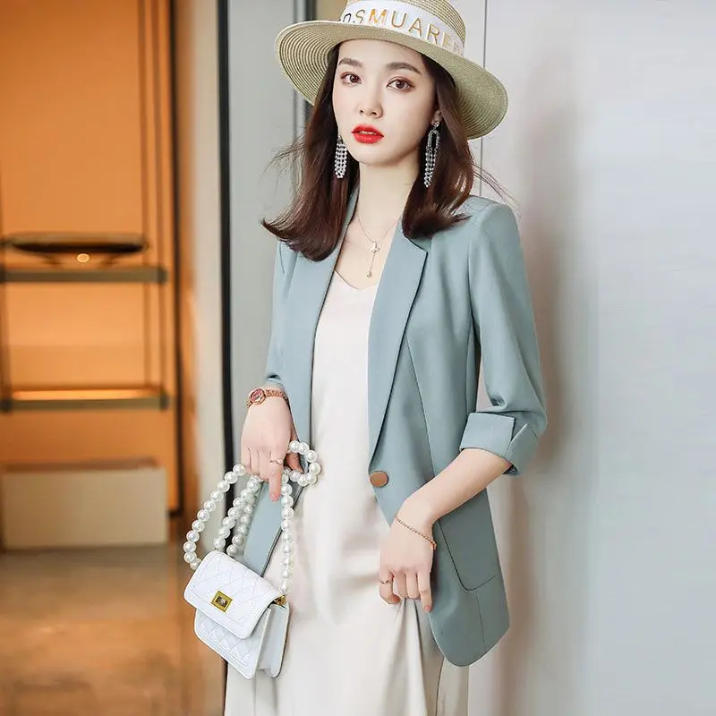 

UNXX Green Petite Suit Women Spring Summer Thin 2024 New Casual Seven-point Sleeve Petite High-end Sense Suit Jacket Hot Sale