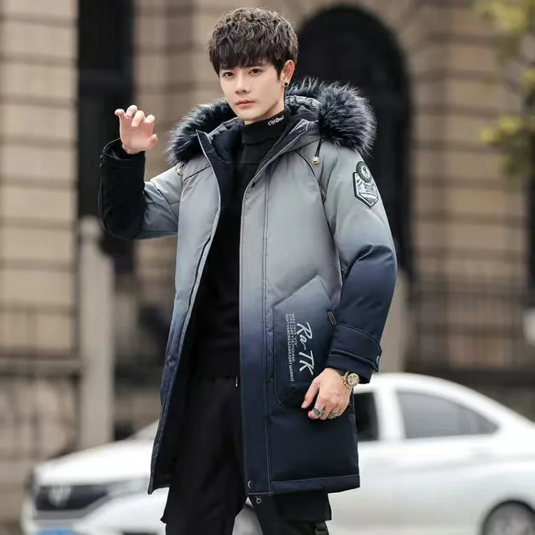 Winter Mid-Length Hooded White Duck Down Jacket Fur Collar Men's Streetwear Youth Puffer Parka Thick Outdoor Warm Long Down Coat 
Winter Mid-Length Hooded White Duck Down Jacket Fur Collar Men's Streetwear Youth Puffer Parka Thick Outdoor Warm Long Down Coat