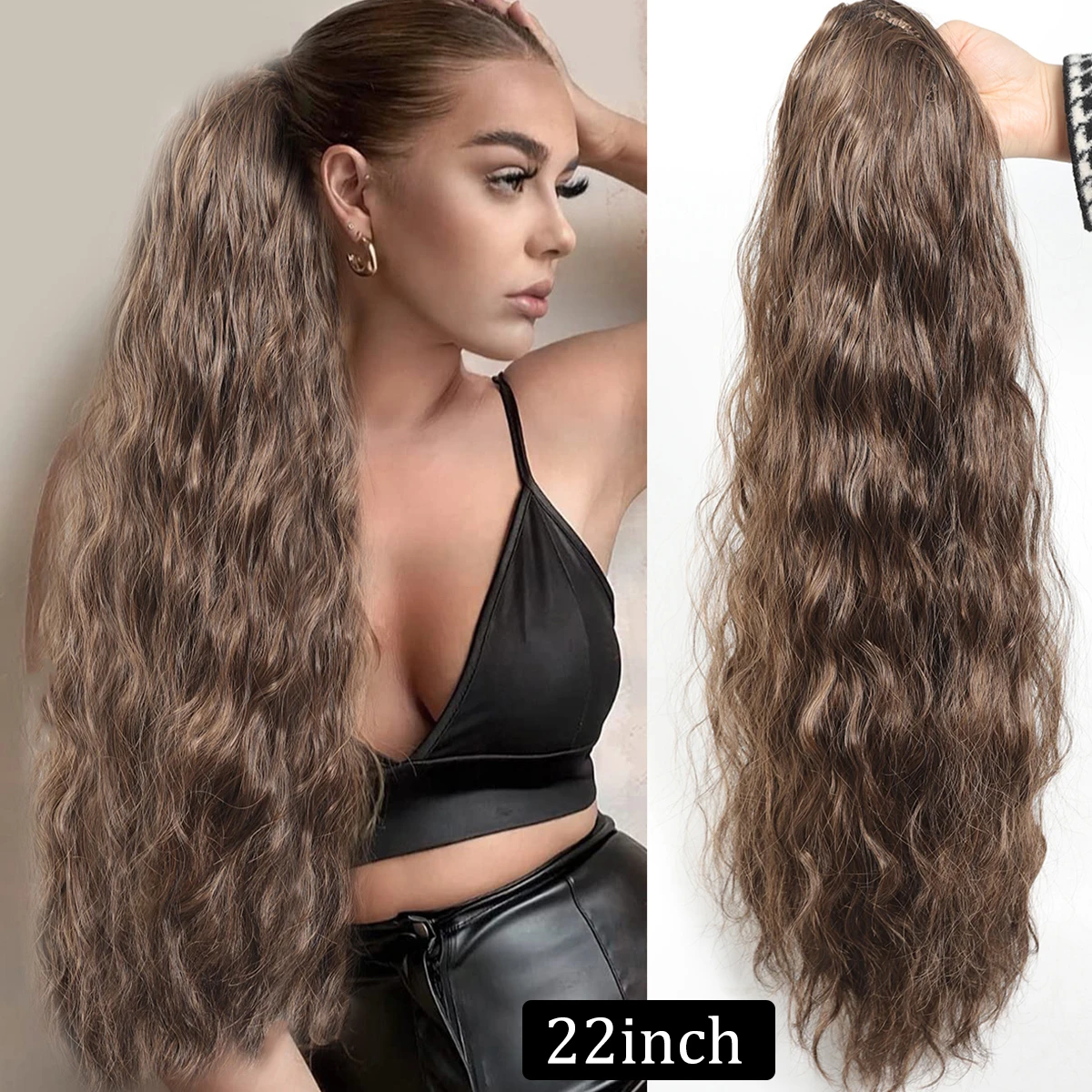 

Dark Brown Ponytail Extension Straight Drawstring Pony Tails Hair Extensions Long 22-26inch Synthetic Fake Ponytails Natural